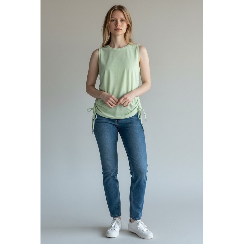 Calvin Klein Performance Tank Top L Mint Green Mesh Ruched‎ Side Tie minimalist